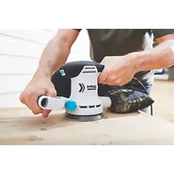 Mac Allister MEOS300 125mm Electric Random Orbit Sander 240V - Powerful & Lightweight -Power Tool Batteries Shop 241GF A2
