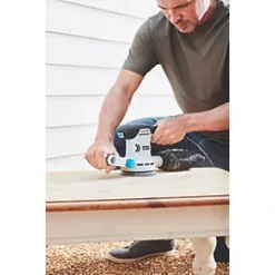Mac Allister MEOS300 125mm Electric Random Orbit Sander 240V - Powerful & Lightweight -Power Tool Batteries Shop 241GF A4